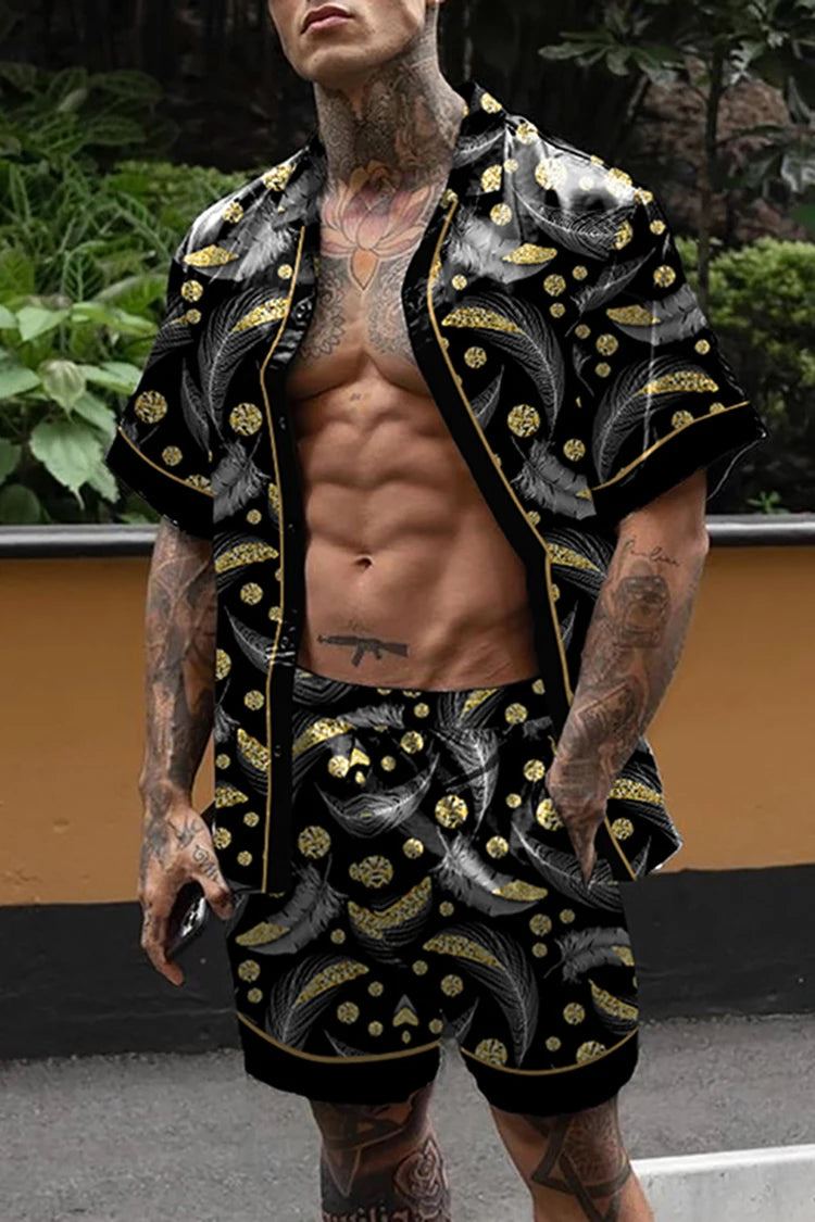 Hawaiian Set Men's Printing Set Short Sleeve Summer Casual Floral Shirt Beach Two Piece Suit Button New Fashion Men's Sets ﻿