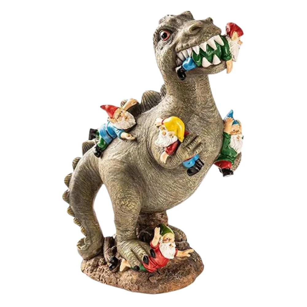 Dinosaur Eating Gnomes Ornaments Handicraft Resin Dinosaur Dwarf Figurine Weatherproof Creative Funny Cute  Outdoor Decor