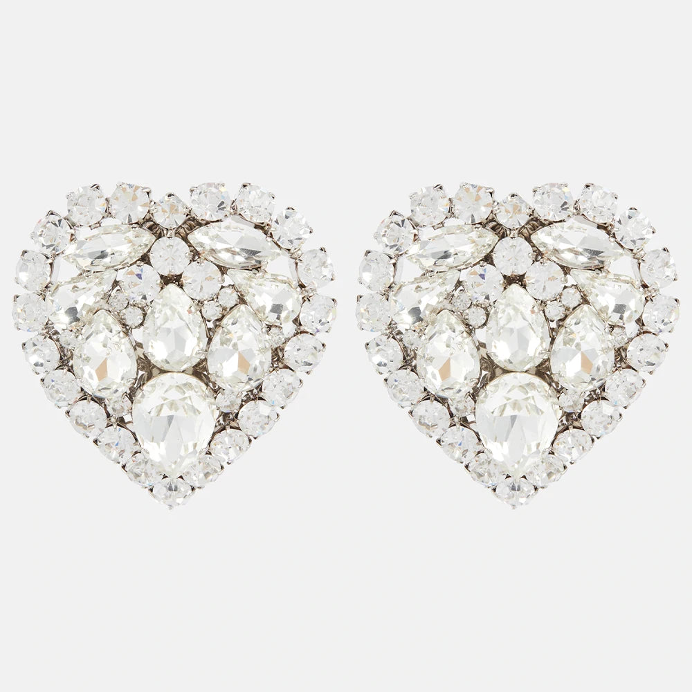 Stonefans Luxury Rhinestone Heart Ear Clip Earrings 2023 for Women No Piercing Accessories Crystal Earrings Clips Large Jewelry