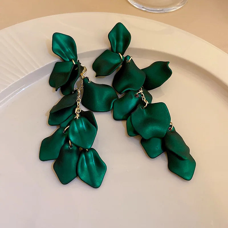 Bohemian Rose Petal Earrings Flower Red Yellow Blue Colors Flower Drop Earrings Long Tassel Earrings Party Wedding Jewelry