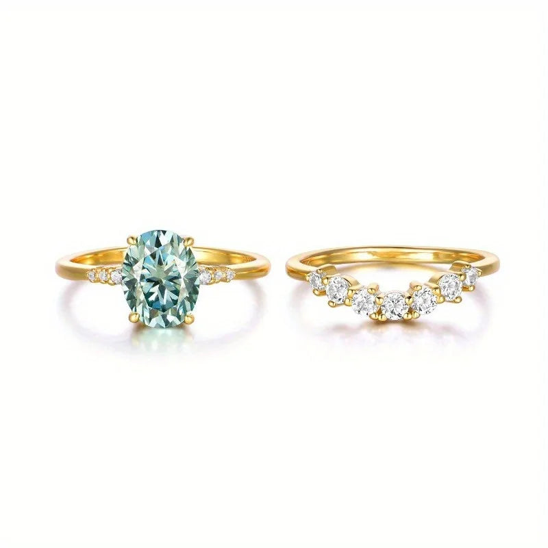 S925 Silver 2CT Green Moissanite Ring Exquisite Jewelry Plated with 18k Gold Suitable for Gift Giving Anniversary Birthday Gift