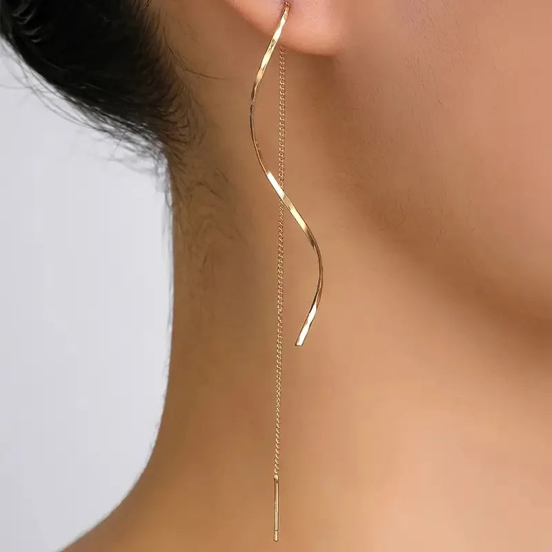 Simple wave long exquisite ear line earrings for women, trendy spiral tassel temperament earrings for women, earrings for women