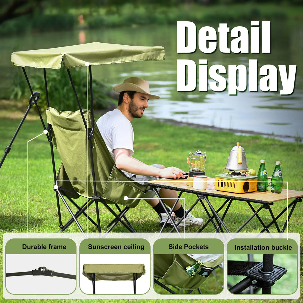 YOUNG WOOD Portable Camping Chair Beach Chair with Shade Canopy, Fold Lightweight Oversized for All, Easy to Open and Close