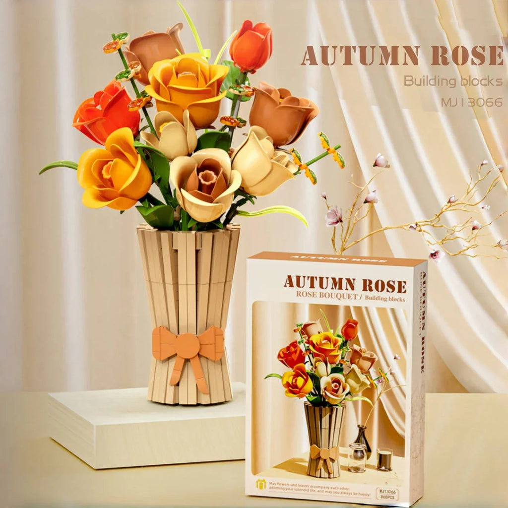 868PCS Rose Bouquet Building Blocks Eternal Flower Vase Bricks Home Decor Romantic Valentine's Day Gifts Girls Kids DIY Toys