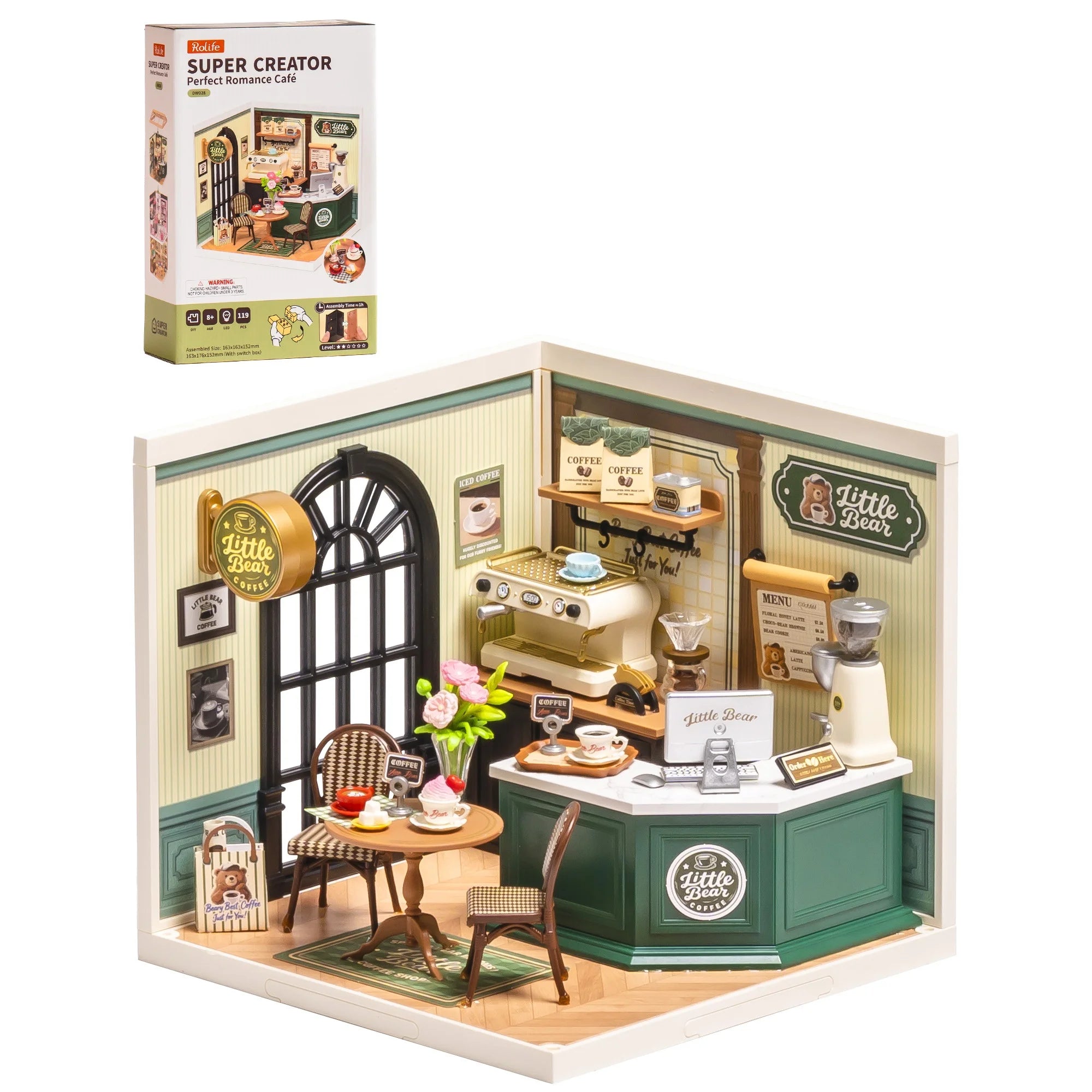 Rolife DIY Miniature House Kit Super Creator Serious Perfect Romance Café Dollhouse 3D Puzzle Model Building Kit Home Desk Decor