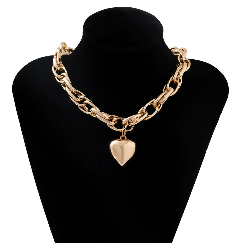 Ingemark High Quality Punk Big Heart Pendant Necklace Women Fashion Statement Chunky Heavy Chain Grunge Jewelry Steampunk Men