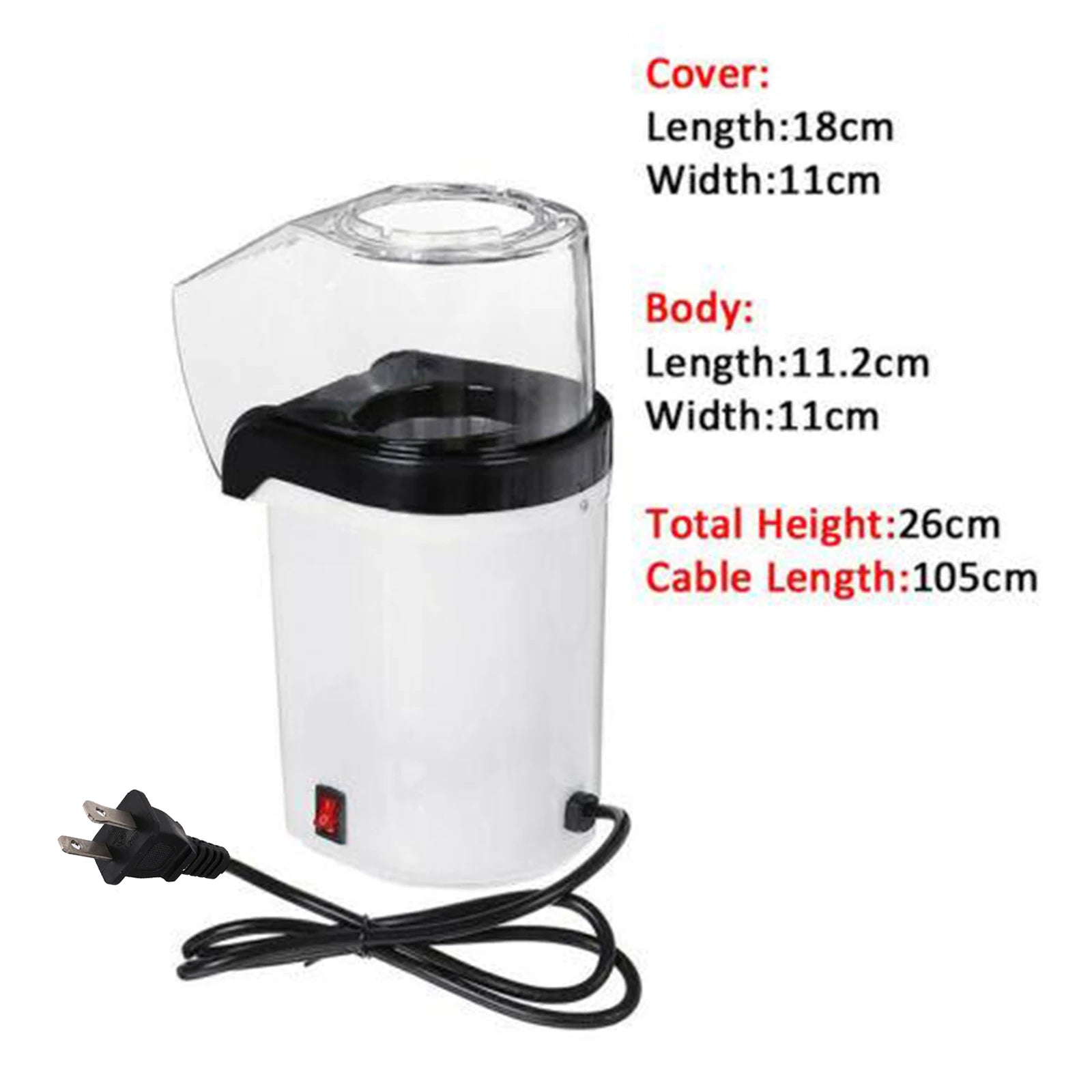 Automatic Oil free Hot Air Popcorn Machine Family Party Air Popper 2-4min Quick Pop Healthy Low fat Popcorn Maker