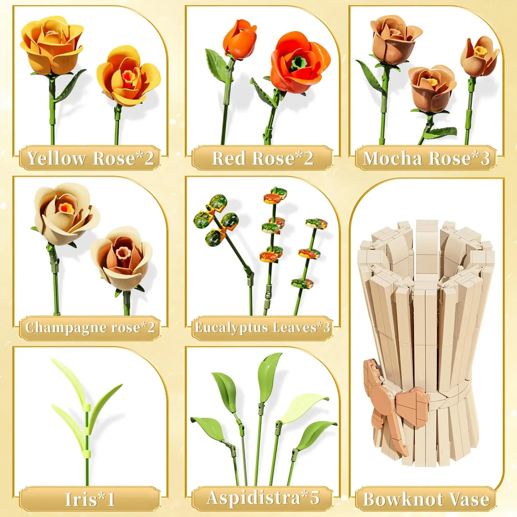 868PCS Rose Bouquet Building Blocks Eternal Flower Vase Bricks Home Decor Romantic Valentine's Day Gifts Girls Kids DIY Toys