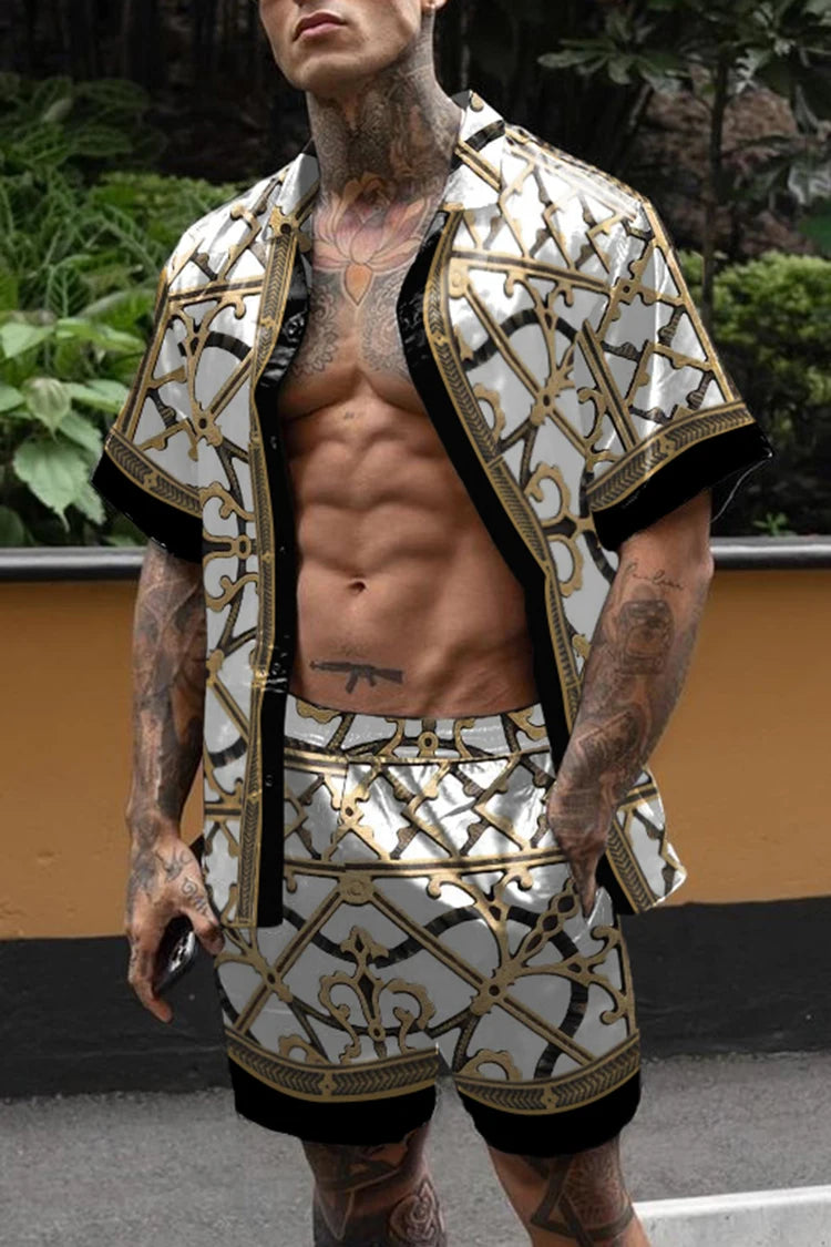 Hawaiian Set Men's Printing Set Short Sleeve Summer Casual Floral Shirt Beach Two Piece Suit Button New Fashion Men's Sets ﻿