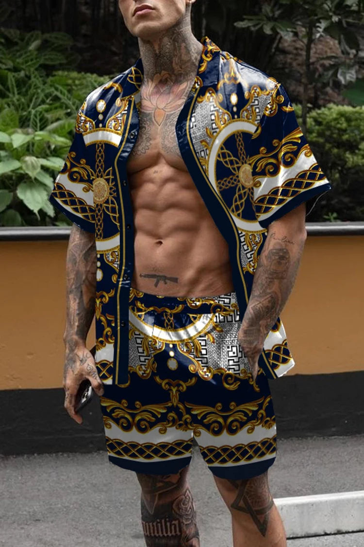 Hawaiian Set Men's Printing Set Short Sleeve Summer Casual Floral Shirt Beach Two Piece Suit Button New Fashion Men's Sets ﻿