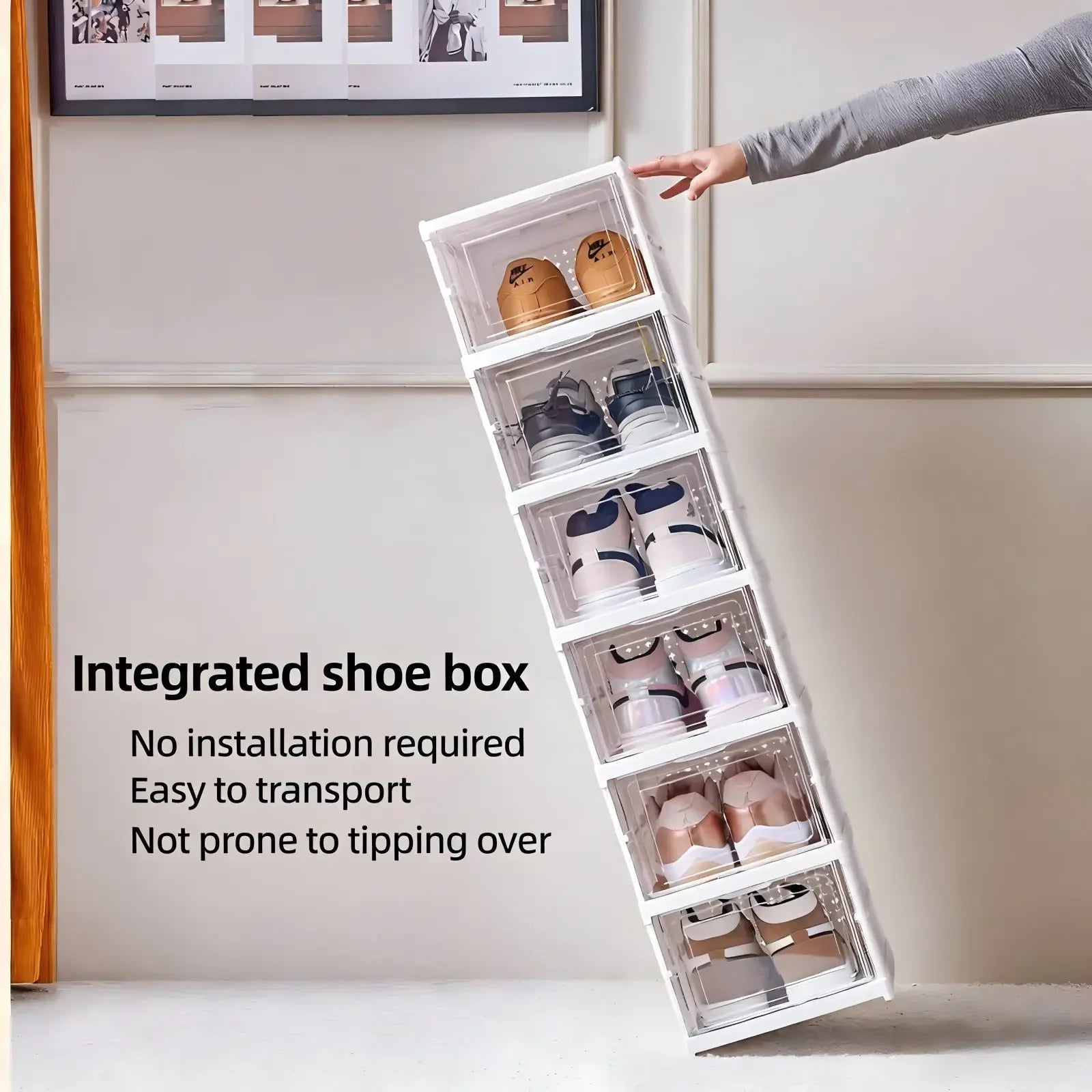 6 Layers Shoes Box Foldable Transparent Sneaker Shoe Storage Organizers Box Stackable Dustproof High-top Cabinet Shoe Rack Shelf
