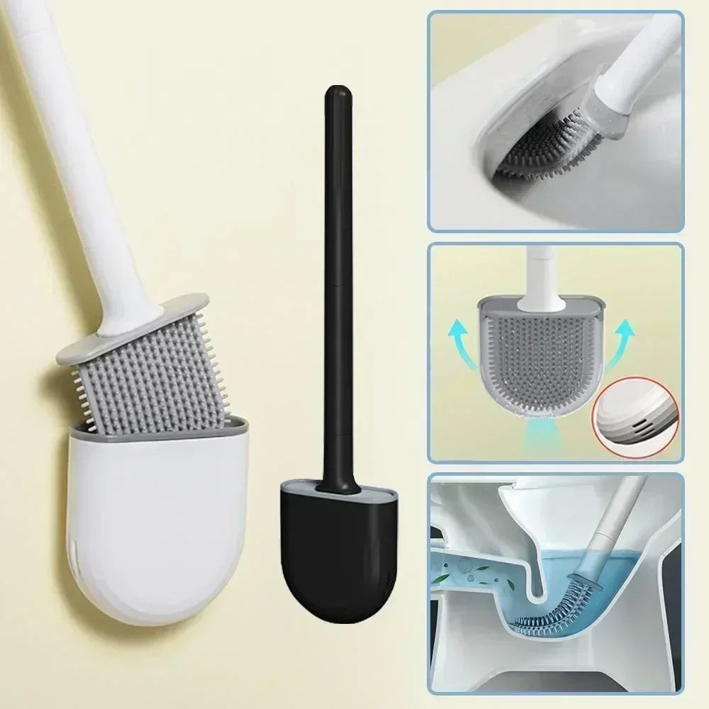 Toilet Brush With Holder Leakproof Soft Toilet Brush Bathroom Wall Mounted Brush