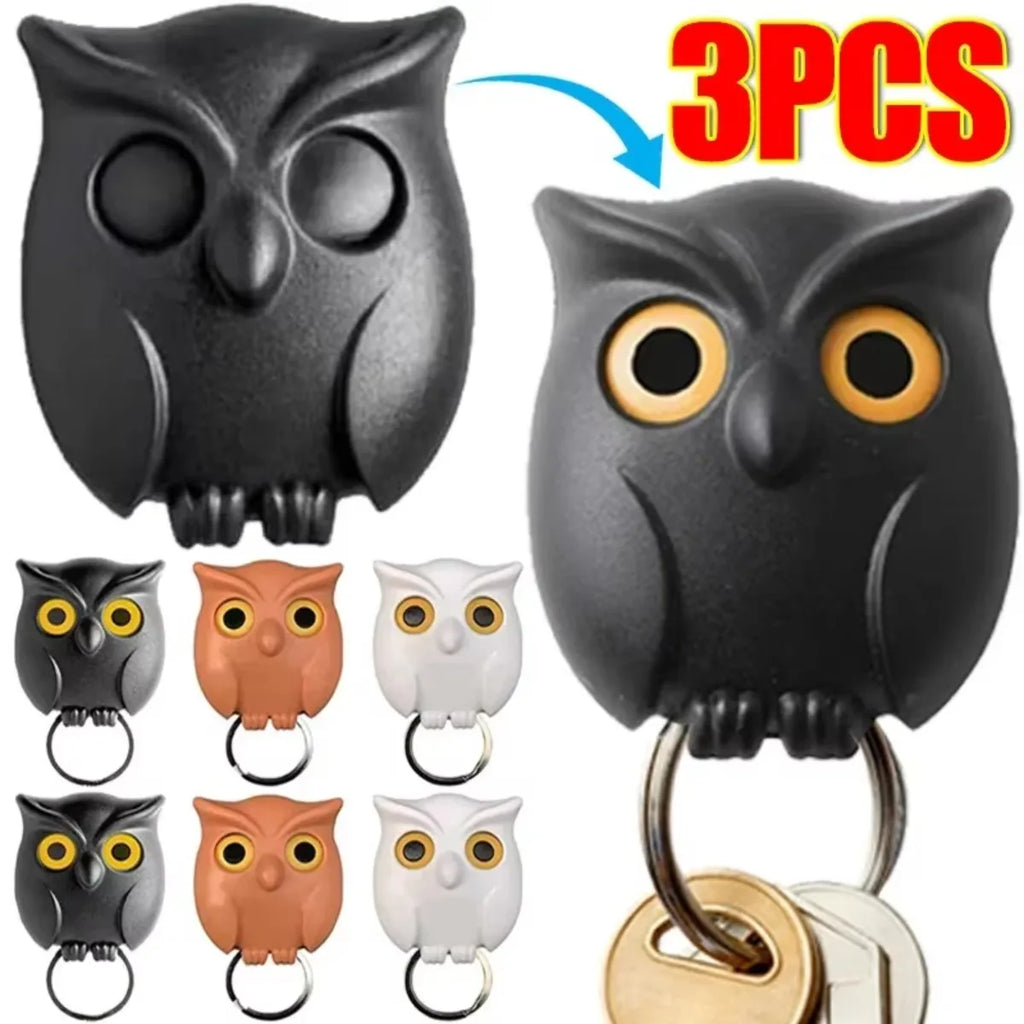 Magnetic Owl Key Holder – Self-Adhesive Wall Hook for Keys, Cute Home Decor with Strong Magnet, 1 or 3 PCS