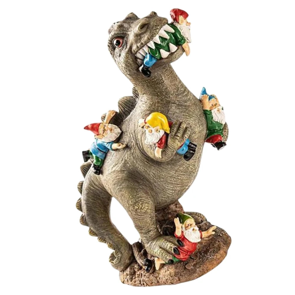 Dinosaur Eating Gnomes Ornaments Handicraft Resin Dinosaur Dwarf Figurine Weatherproof Creative Funny Cute  Outdoor Decor