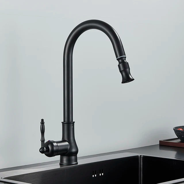 Antique Kitchen Faucet Pull Out Spray Kitchen Sink Single Handle Deck Mount Water Crane 360° Rotation Hot Cold Water Mixer Tap