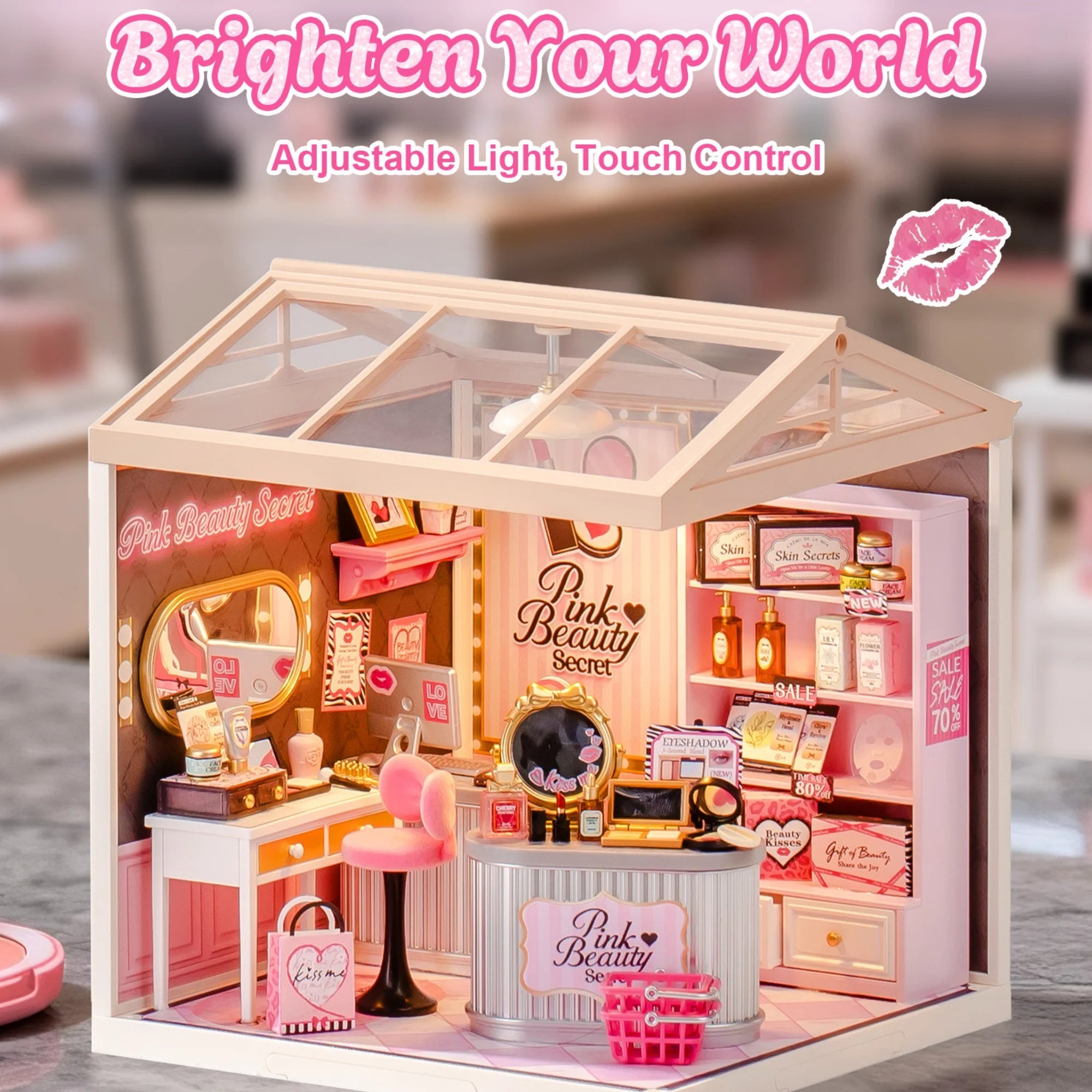 Rolife DIY Miniature House Kit Super Creator Serious Pink Beauty Secret Dollhouse 3D Puzzle Model Building Kit Home Desk Decor