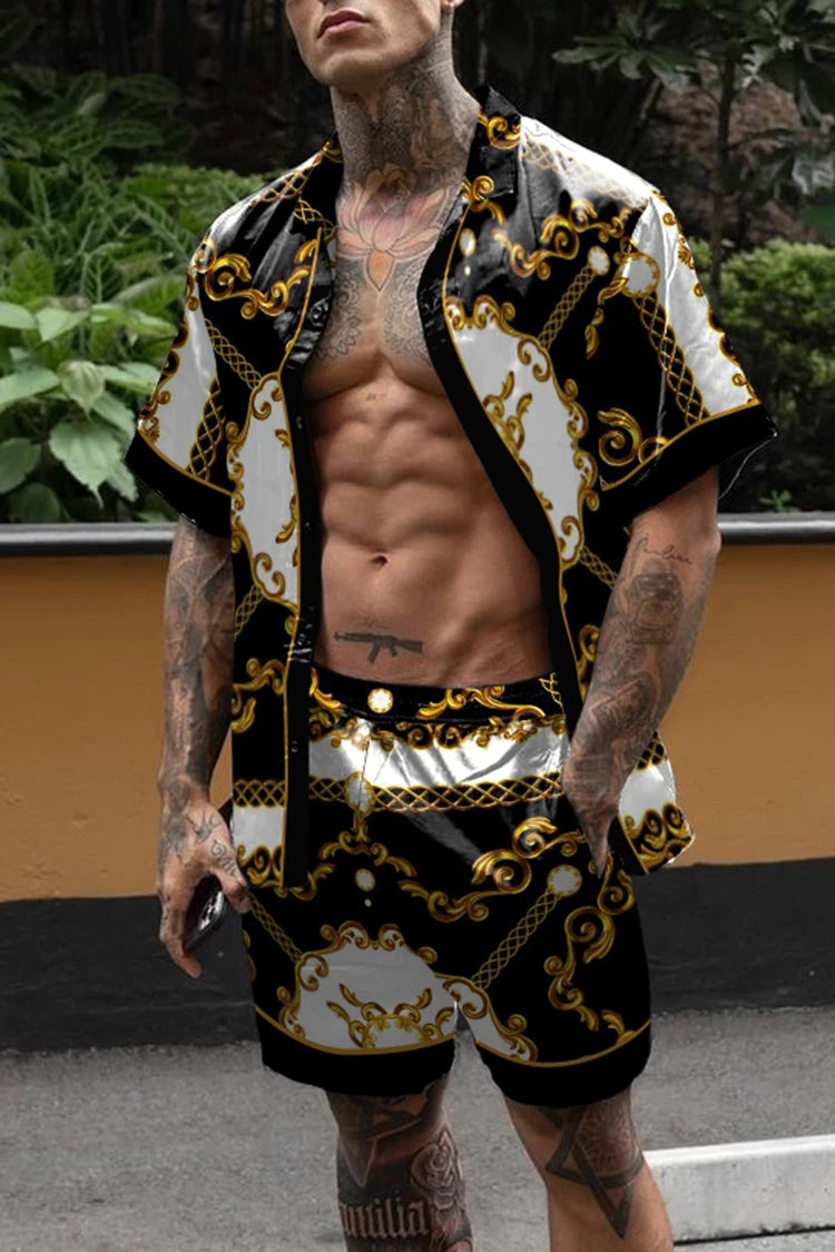 Hawaiian Set Men's Printing Set Short Sleeve Summer Casual Floral Shirt Beach Two Piece Suit Button New Fashion Men's Sets ﻿