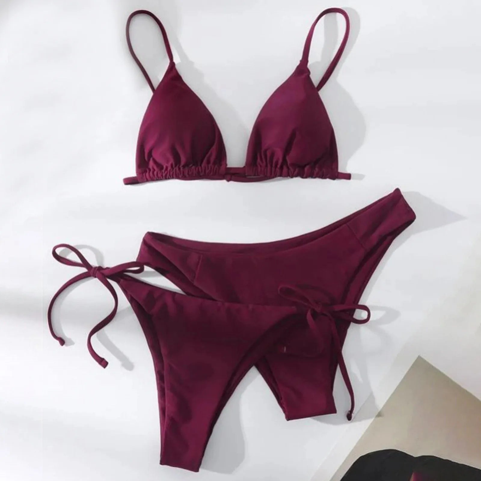 Sexy 3 Pieces Set Swimwear Women Lace Up Micro Bikini Set Female Solid Low Waist Swimsuit Beachwear Bathing Suit
