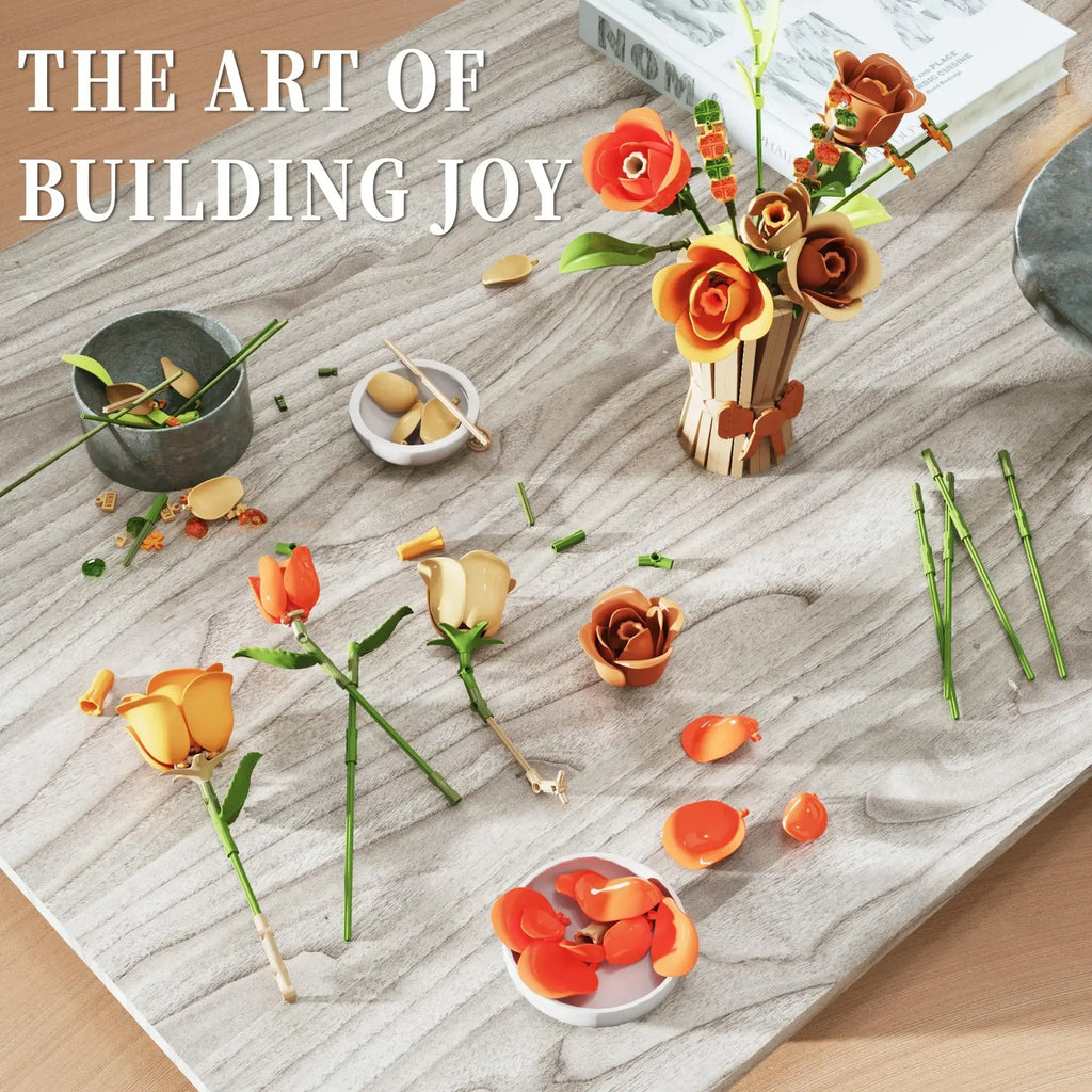 868PCS Rose Bouquet Building Blocks Eternal Flower Vase Bricks Home Decor Romantic Valentine's Day Gifts Girls Kids DIY Toys