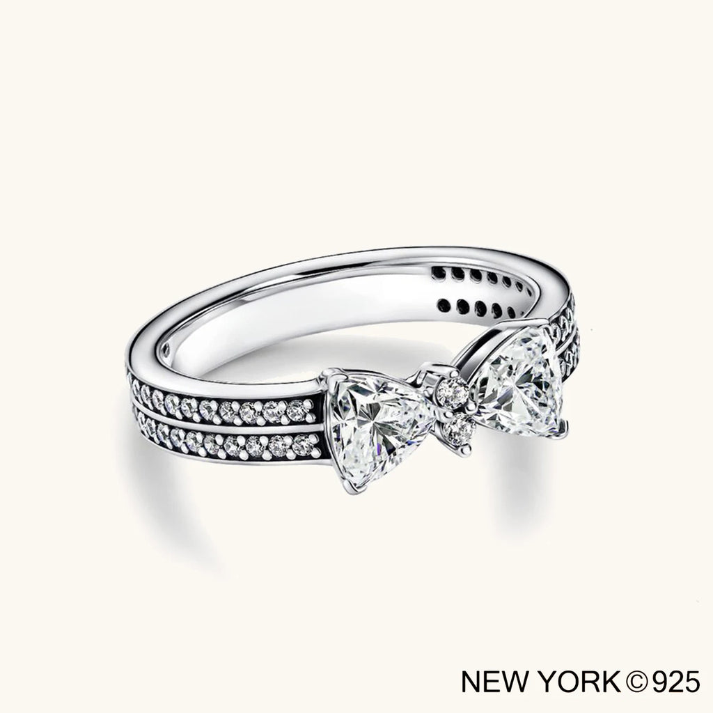 1Pc 925 sterling silver fashion high-end exquisite luxury diamond ring, Bow set with diamond ring, wedding ring, eng