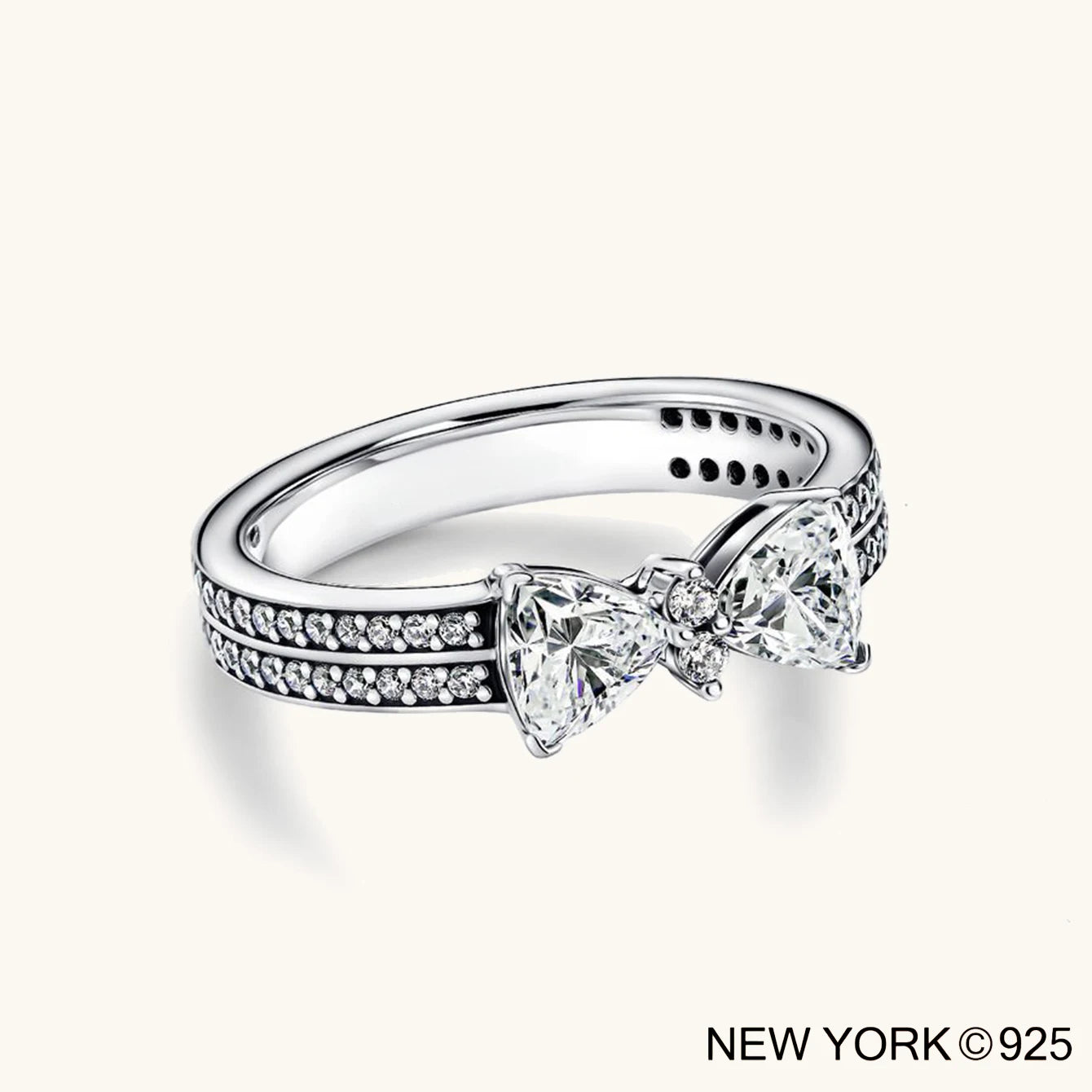 1Pc 925 sterling silver fashion high-end exquisite luxury diamond ring, Bow set with diamond ring, wedding ring, eng