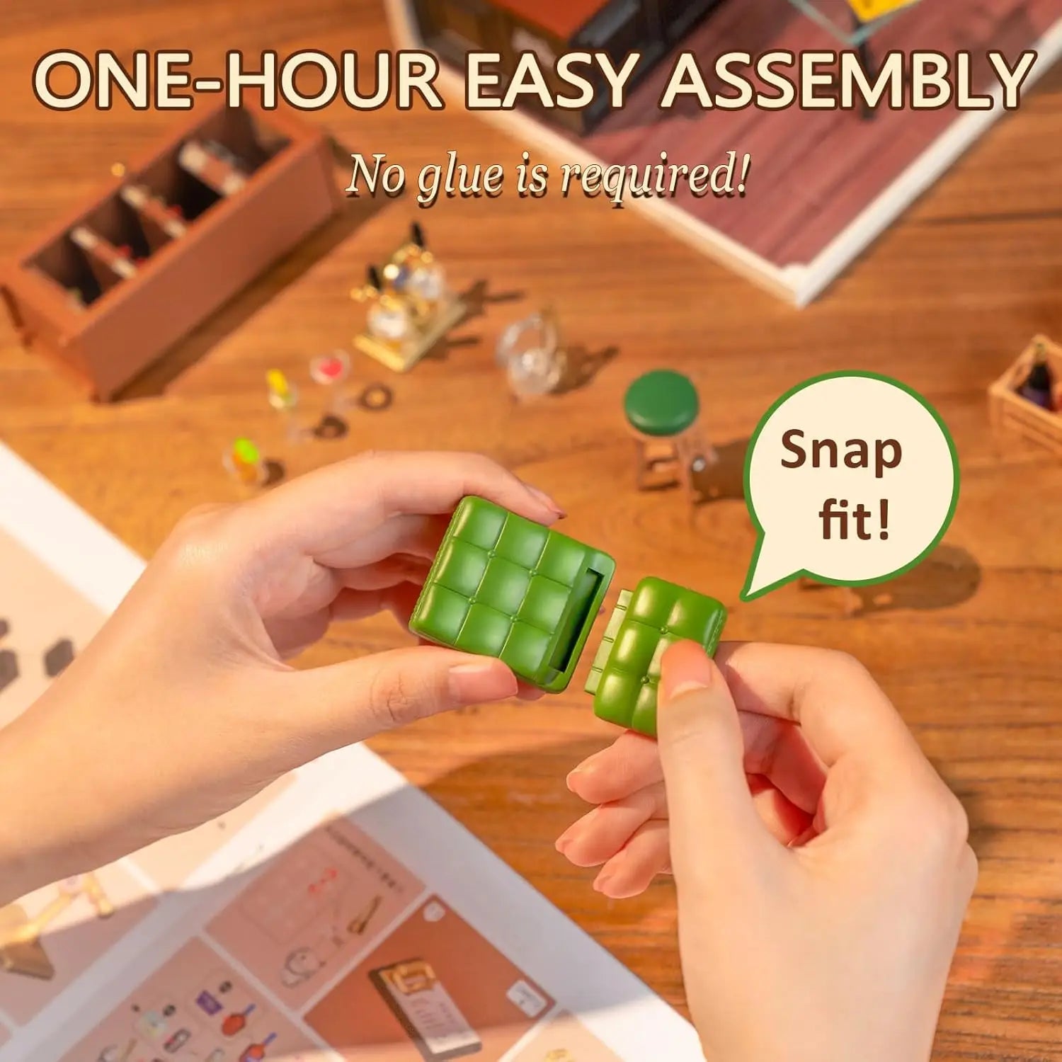 Rolife DIY Miniature House Kit Leisurely Cheers Bar Super Creator Dollhouse 3D Puzzle Model Building Kit with LED for Desk Decor