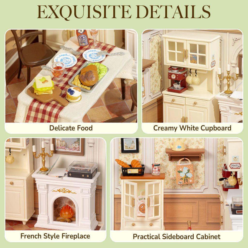 Rolife DIY Miniature House Kit Warm Dining Room Super Creator Dollhouse 3D Puzzle Model Building Kit with LED Light Home Decor