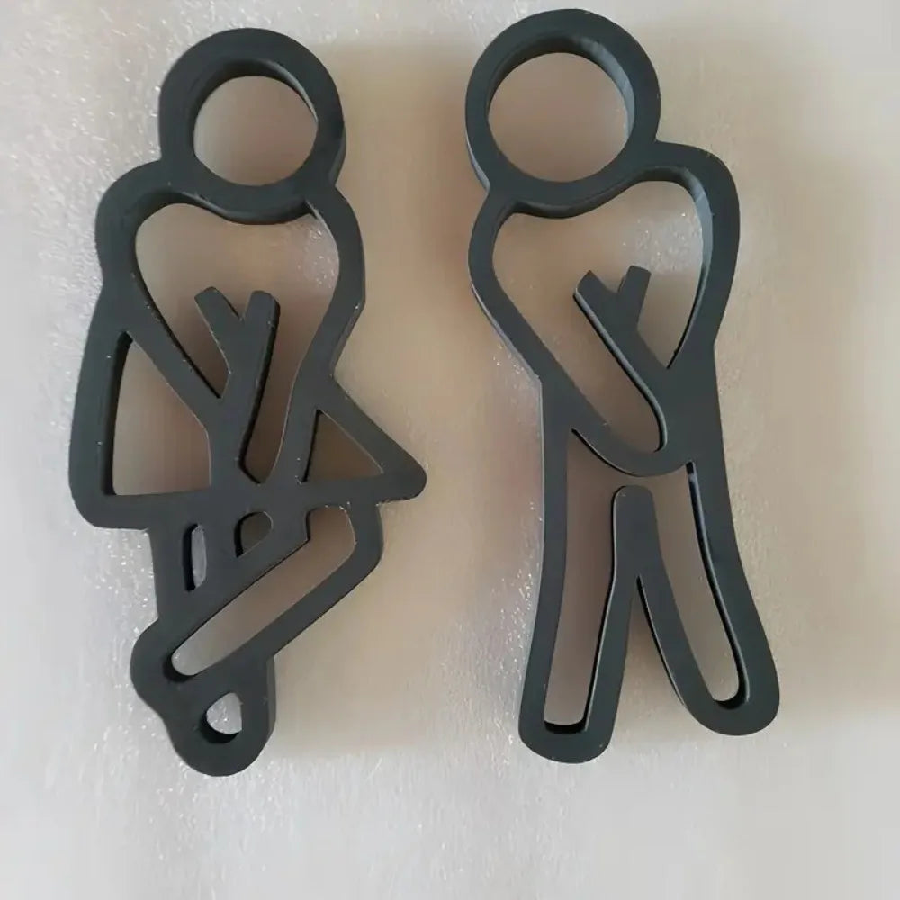 Restroom Signs 2D Flat WC Door Signs Funny 12cm Toilet Signage Wooden Decorative Gender Signs Guest Toilet