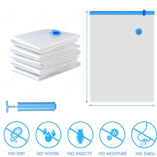 1-24Pcs Reusable Vacuum Storage Sealing Bags with Hand Pump Clear Folding Compressed Space Saving Vacuum Bag for Clothes Travel