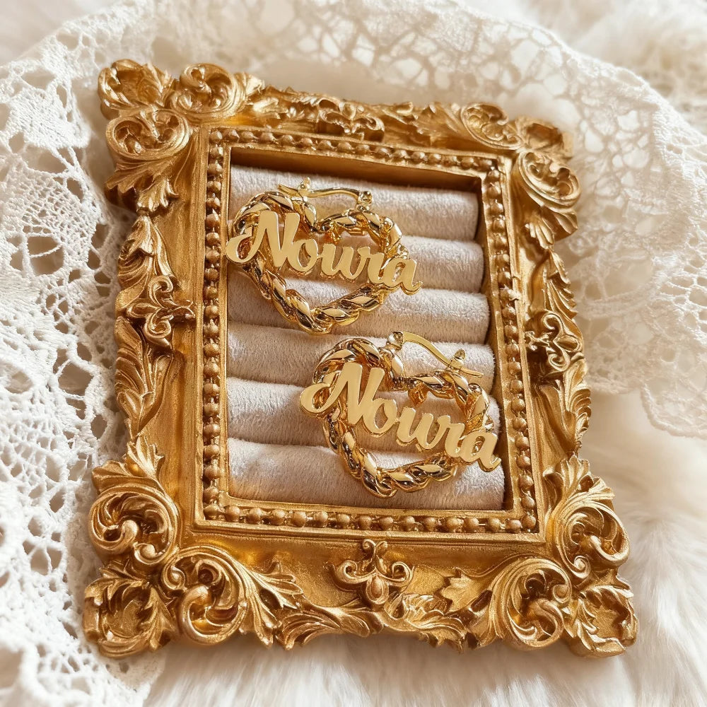 DUOYING Custom Name Twist Hoop Earrings Heart Personalised Nameplate Stainless Steel Jewelry
