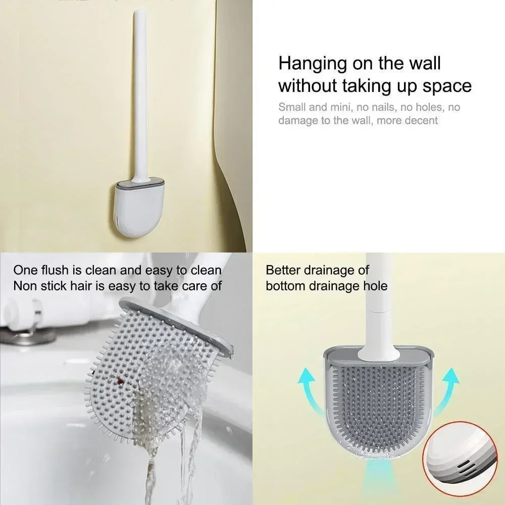 Toilet Brush With Holder Leakproof Soft Toilet Brush Bathroom Wall Mounted Brush