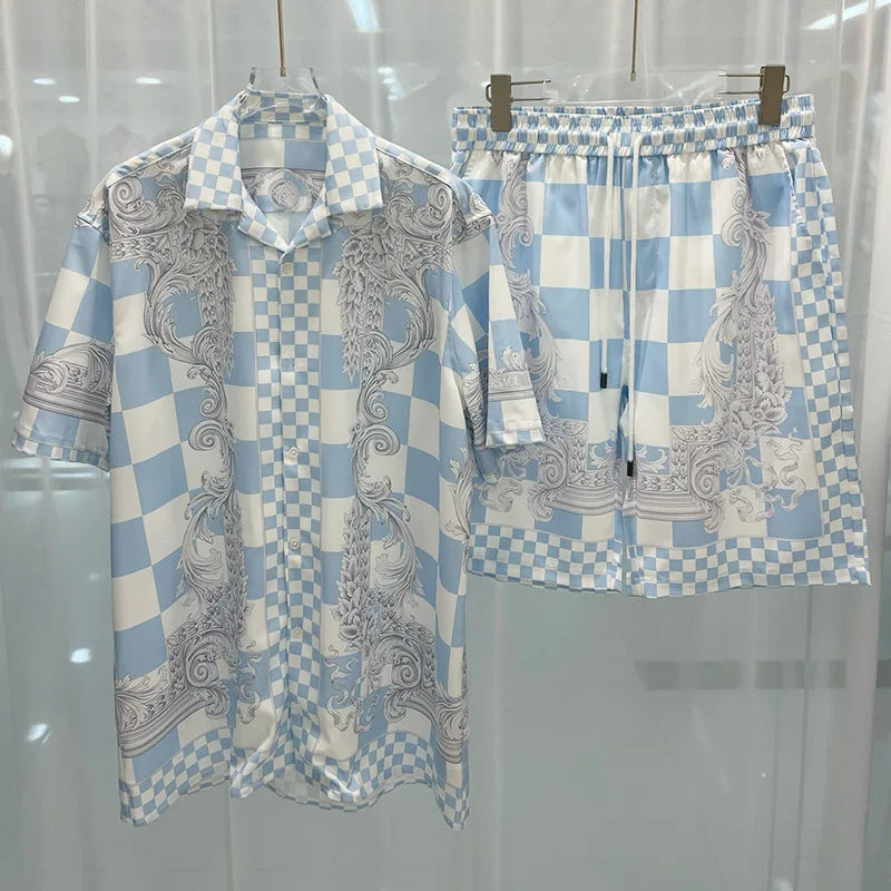 Summer Men Hawaiian Shirt Shirt Set 3d Print Vintage Silver Dragon Pattern Beach Short Sleeve Casual Shirt Oversize Beach Shorts