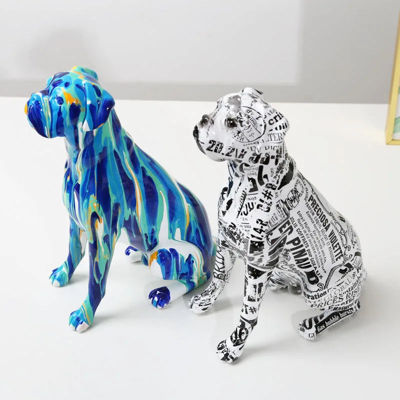 Creative Art Splash Color Painted  Room Color Boxer  Dog Ornaments Decor Home Entrance Wine Cabinet Office Decor Resin Crafts