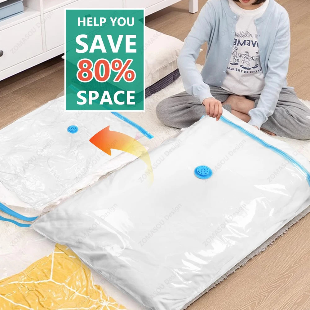 1-24Pcs Reusable Vacuum Storage Sealing Bags with Hand Pump Clear Folding Compressed Space Saving Vacuum Bag for Clothes Travel