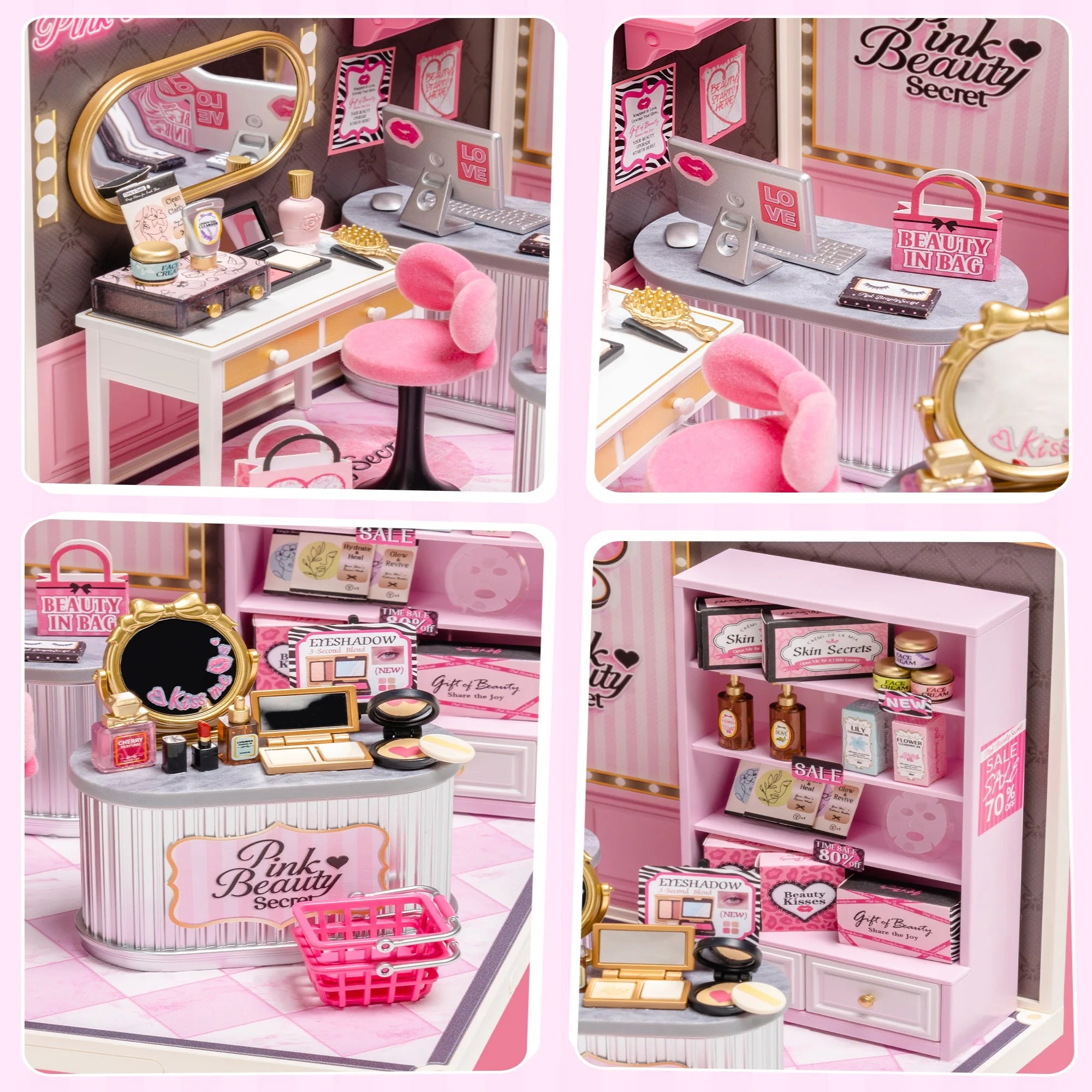 Rolife DIY Miniature House Kit Super Creator Serious Pink Beauty Secret Dollhouse 3D Puzzle Model Building Kit Home Desk Decor