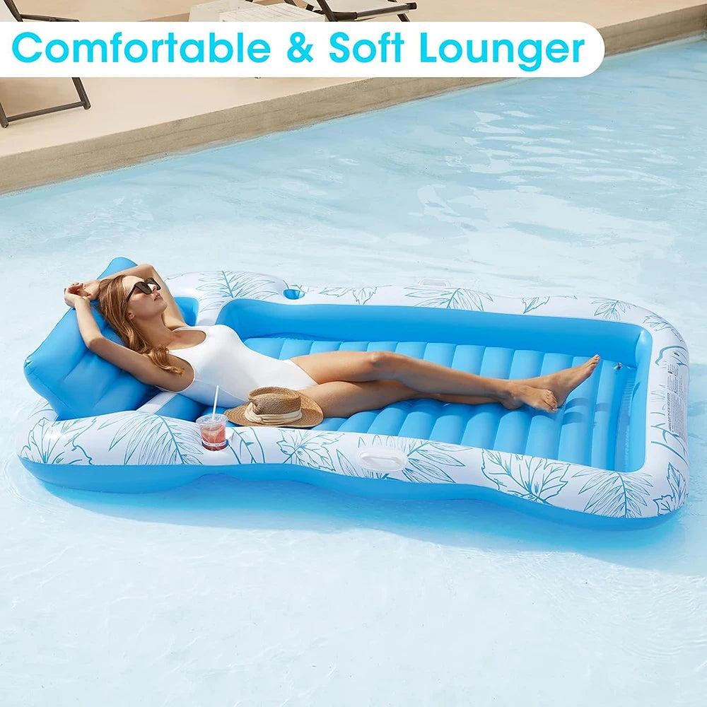 Inflatable Tanning Swimming Pool Lounge Chair, Large Beach Daylight Bath Floating Raft Daylight Bath Lounge Floating Bathtub with Drink Holder - Water Floating Swimming Mattress