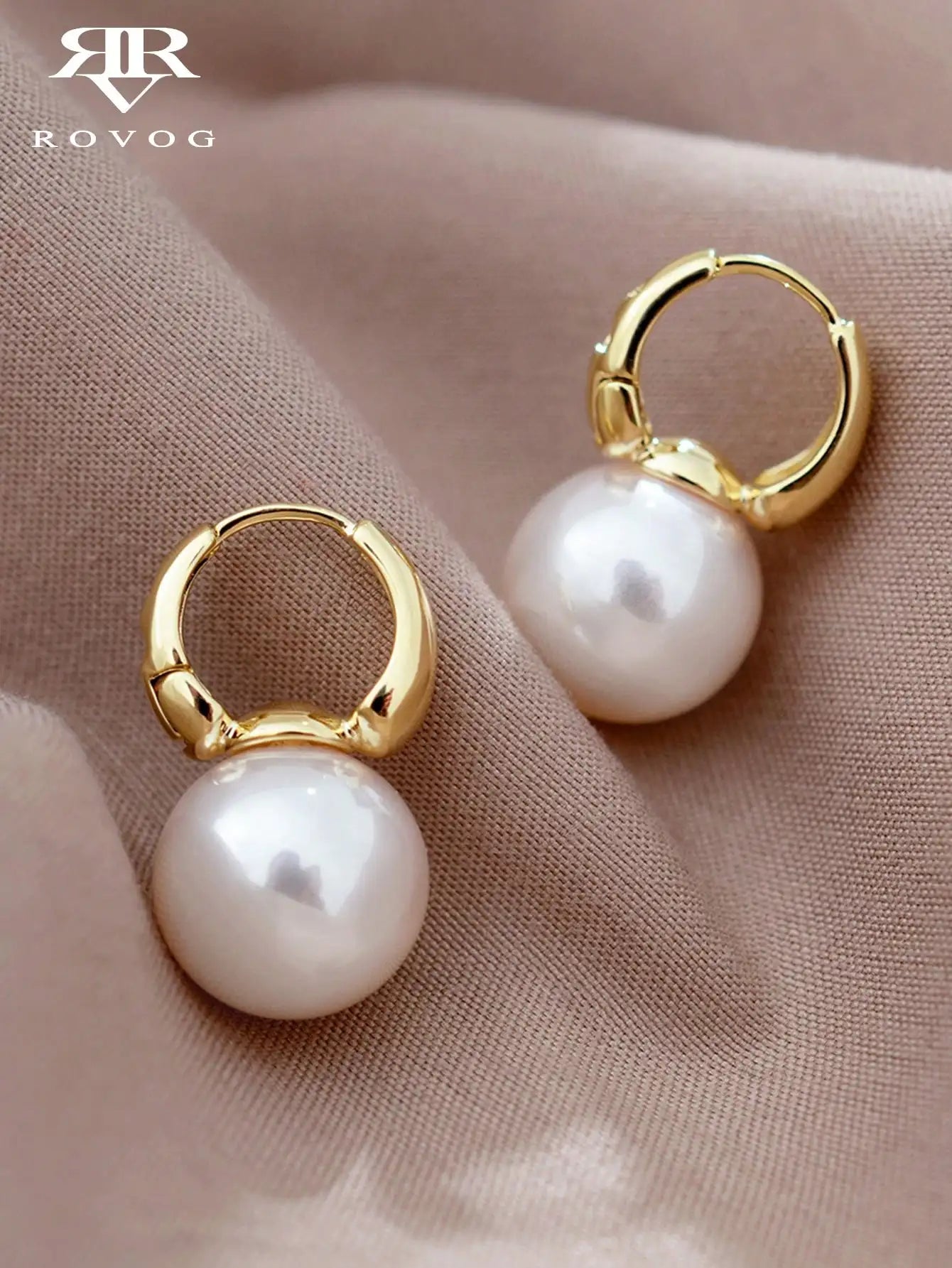 1 Pair Elegant & Exquisite Pink Faux Pearl Hollow Out And Inlaid Rhinestone Female Hoop Earrings