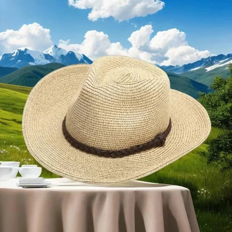 New XL Big Size 62cm Panama Jazz Straw Hat for Women Men Dig Out Summer Beach Sun Hat Windproof Folding Rope UV Protection Hat