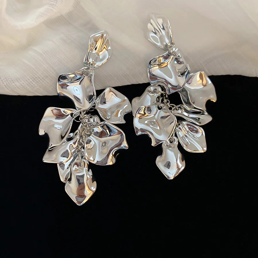 Bohemian Rose Petal Earrings Flower Red Yellow Blue Colors Flower Drop Earrings Long Tassel Earrings Party Wedding Jewelry