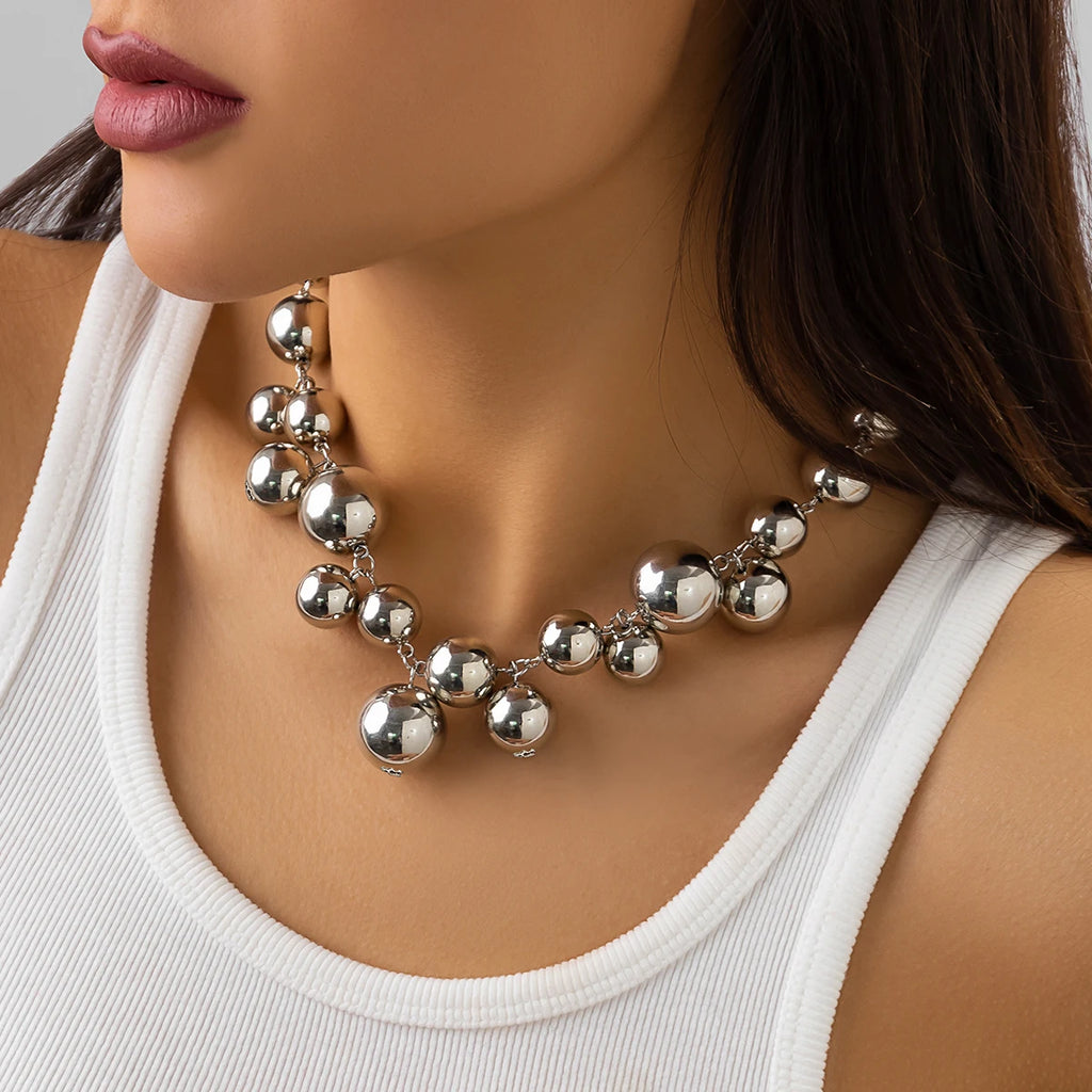 Exaggerated Acrylic CCB Big Ball Bead Chain Necklace for Women Wed Vintage Chunky Clavicle Choker Grunge Jewelry Steampunk Men