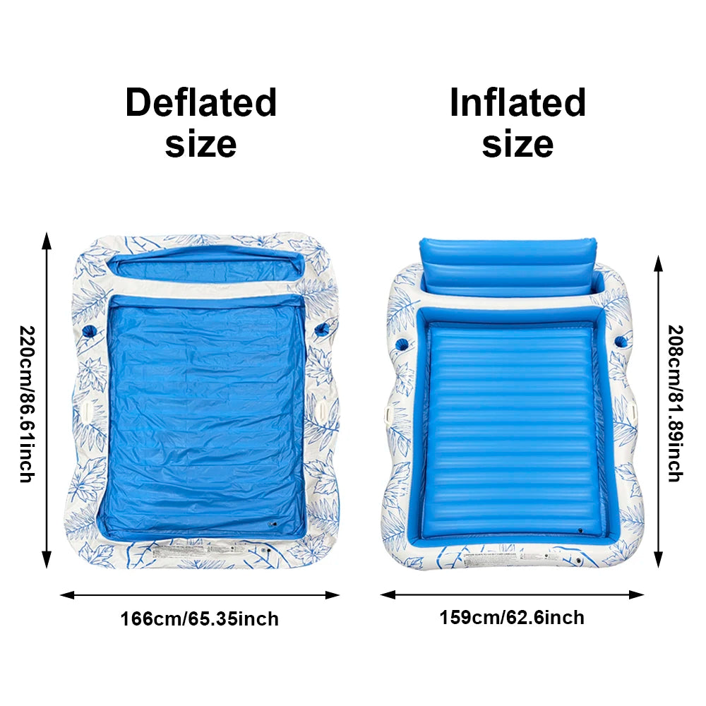 Inflatable Tanning Swimming Pool Lounge Chair, Large Beach Daylight Bath Floating Raft Daylight Bath Lounge Floating Bathtub with Drink Holder - Water Floating Swimming Mattress