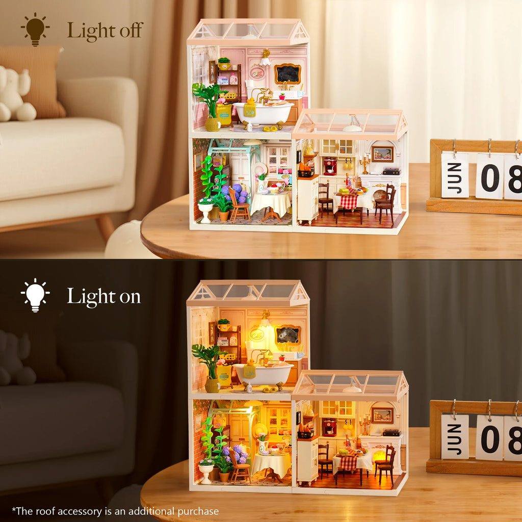 Rolife DIY Miniature House Kit Warm Dining Room Super Creator Dollhouse 3D Puzzle Model Building Kit with LED Light Home Decor