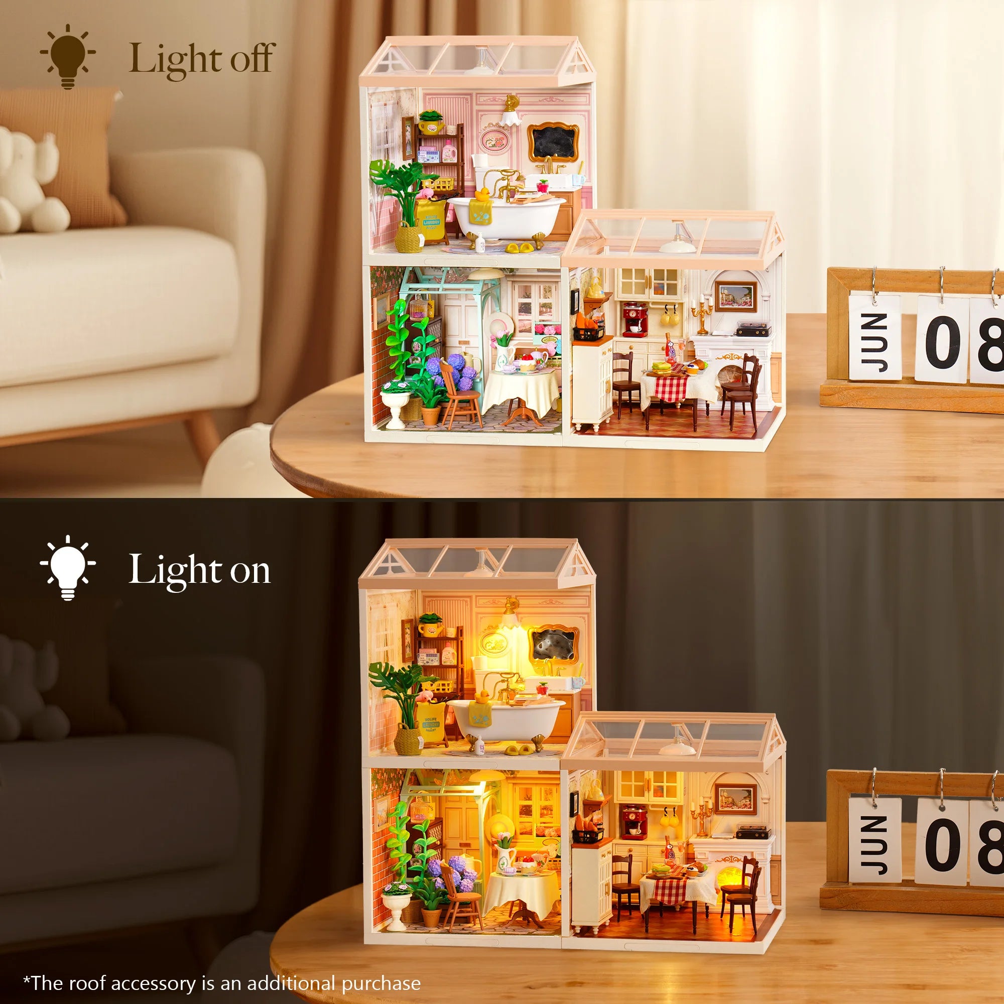 Rolife DIY Miniature House Kit Warm Dining Room Super Creator Dollhouse 3D Puzzle Model Building Kit with LED Light Home Decor