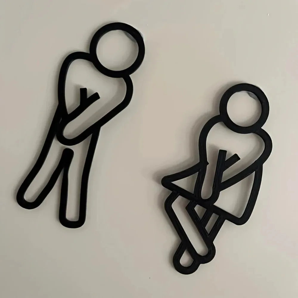 Restroom Signs 2D Flat WC Door Signs Funny 12cm Toilet Signage Wooden Decorative Gender Signs Guest Toilet