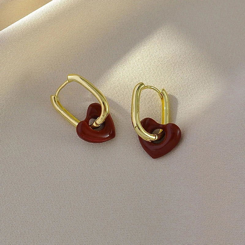Cute Red Heart Earrings For Women Girls Simple Smooth Love Hoop Earrings Fashion Geometric Earrings Party Round Ear Jewelry