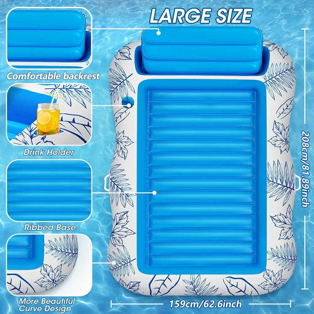Inflatable Tanning Swimming Pool Lounge Chair, Large Beach Daylight Bath Floating Raft Daylight Bath Lounge Floating Bathtub with Drink Holder - Water Floating Swimming Mattress