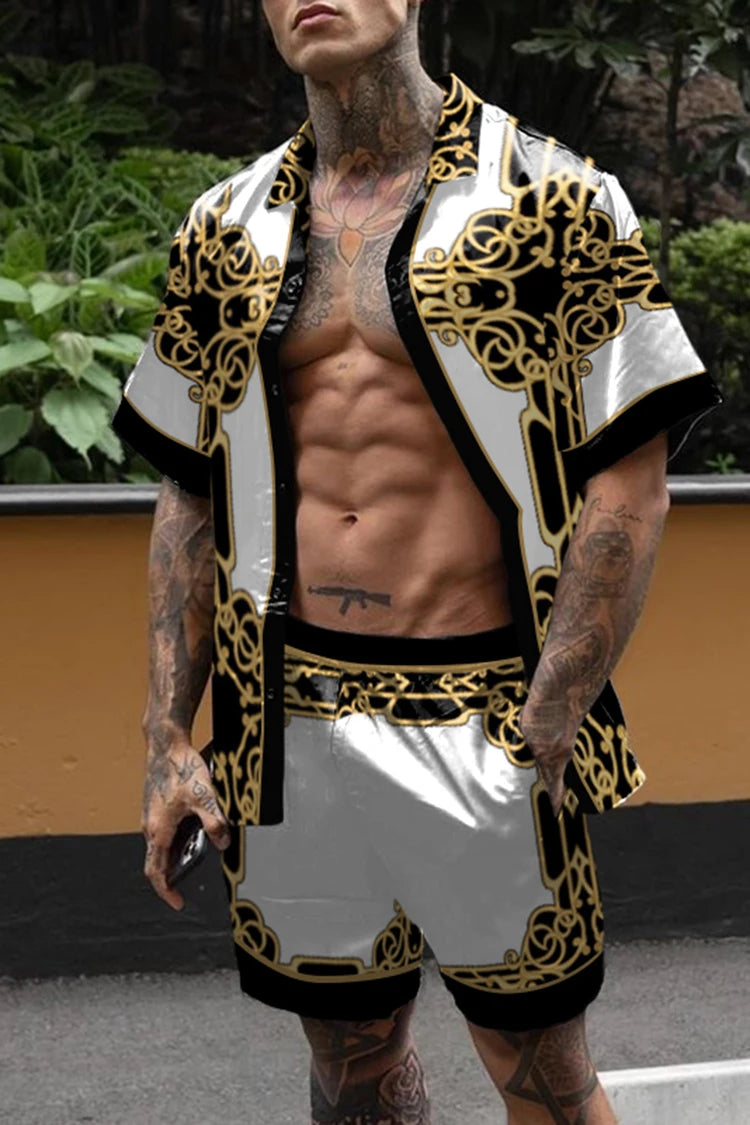 Hawaiian Set Men's Printing Set Short Sleeve Summer Casual Floral Shirt Beach Two Piece Suit Button New Fashion Men's Sets ﻿