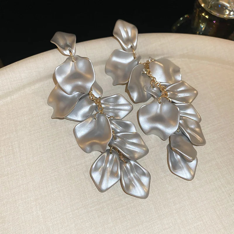 Bohemian Rose Petal Earrings Flower Red Yellow Blue Colors Flower Drop Earrings Long Tassel Earrings Party Wedding Jewelry