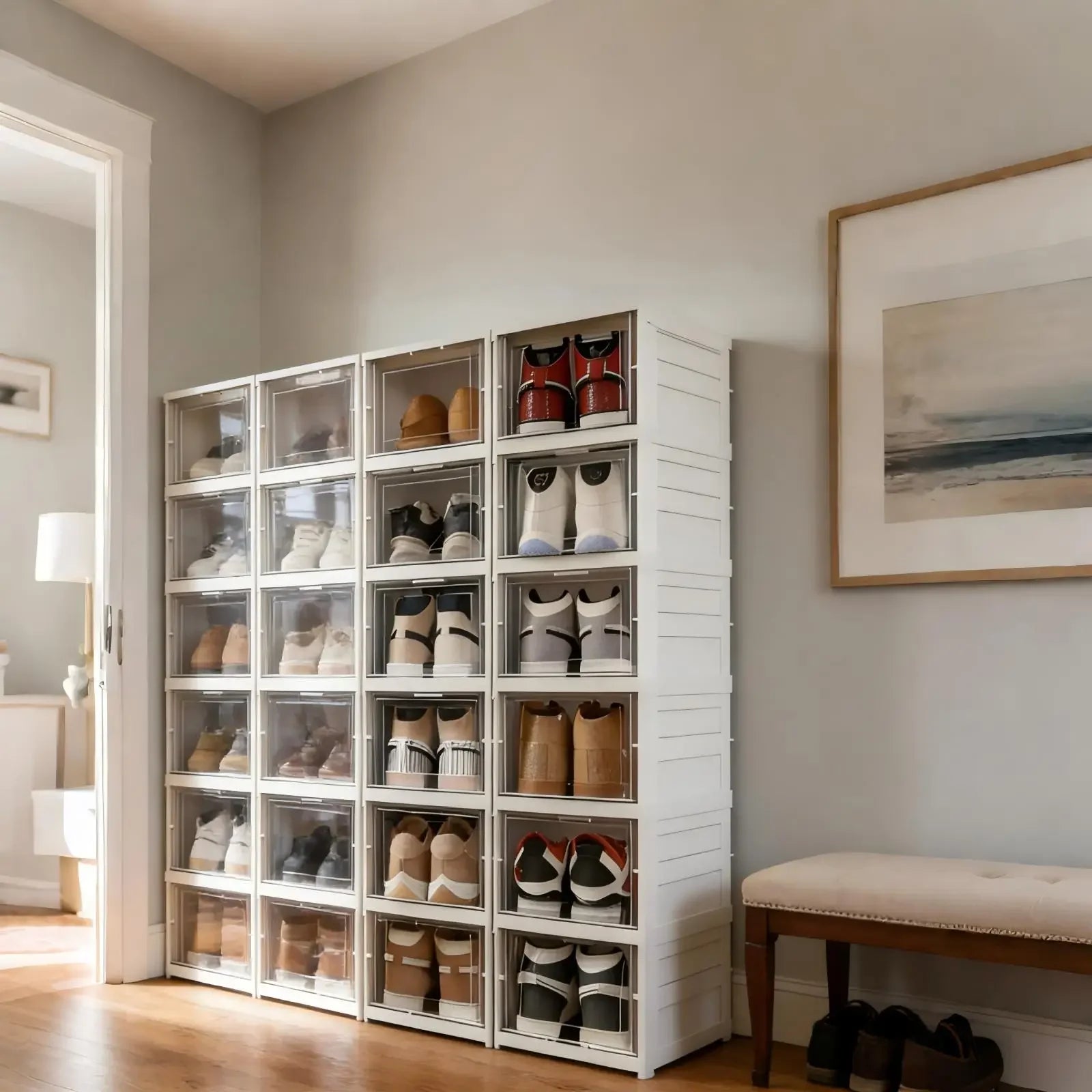 6 Layers Shoes Box Foldable Transparent Sneaker Shoe Storage Organizers Box Stackable Dustproof High-top Cabinet Shoe Rack Shelf