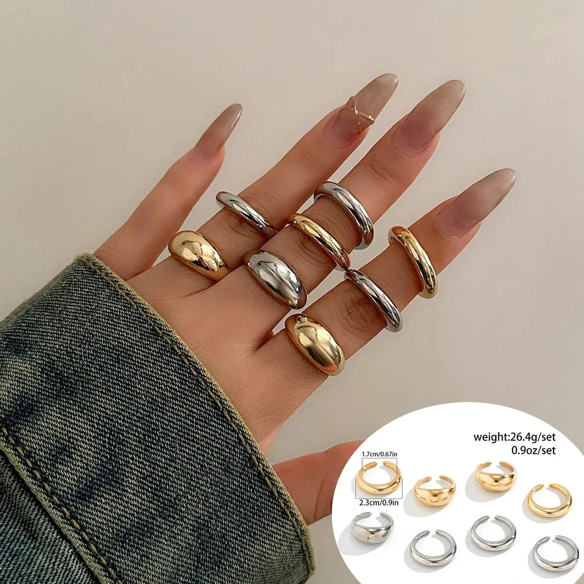 Punk 3pcs/set Chunky Irregular Cuff Rings for Women Geometric Adjustable Open Finger Nail Rings Fashion Statement Jewelry Girls